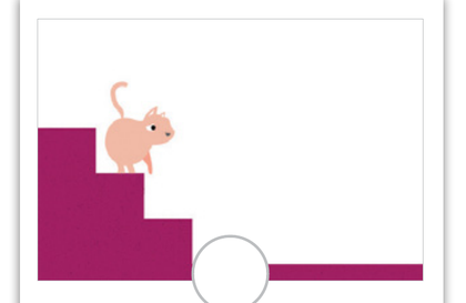 Illustration : chat descendant un escalier en diagonale