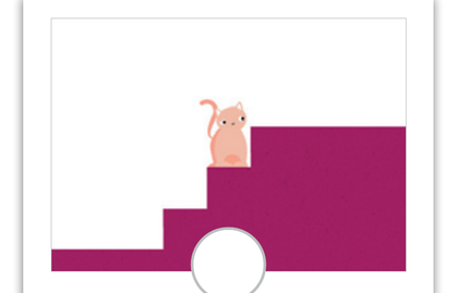 Illustration : chat montant un escalier avec hésitation